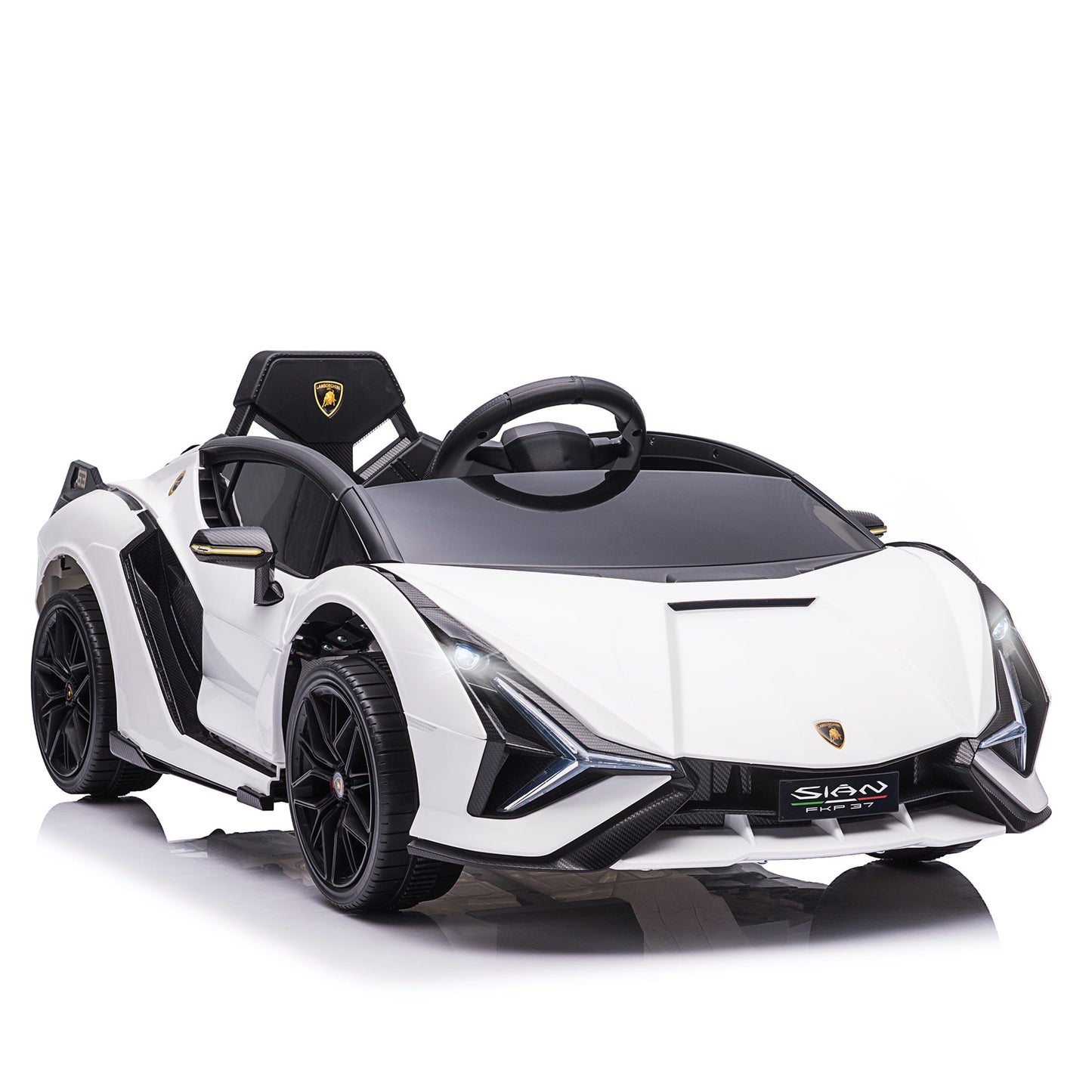 12V Battery-powered Kids Electric Ride On Car Lamborghini SIAN Toy with Parental Remote Control Lights MP3 for 3-5 Years Old White