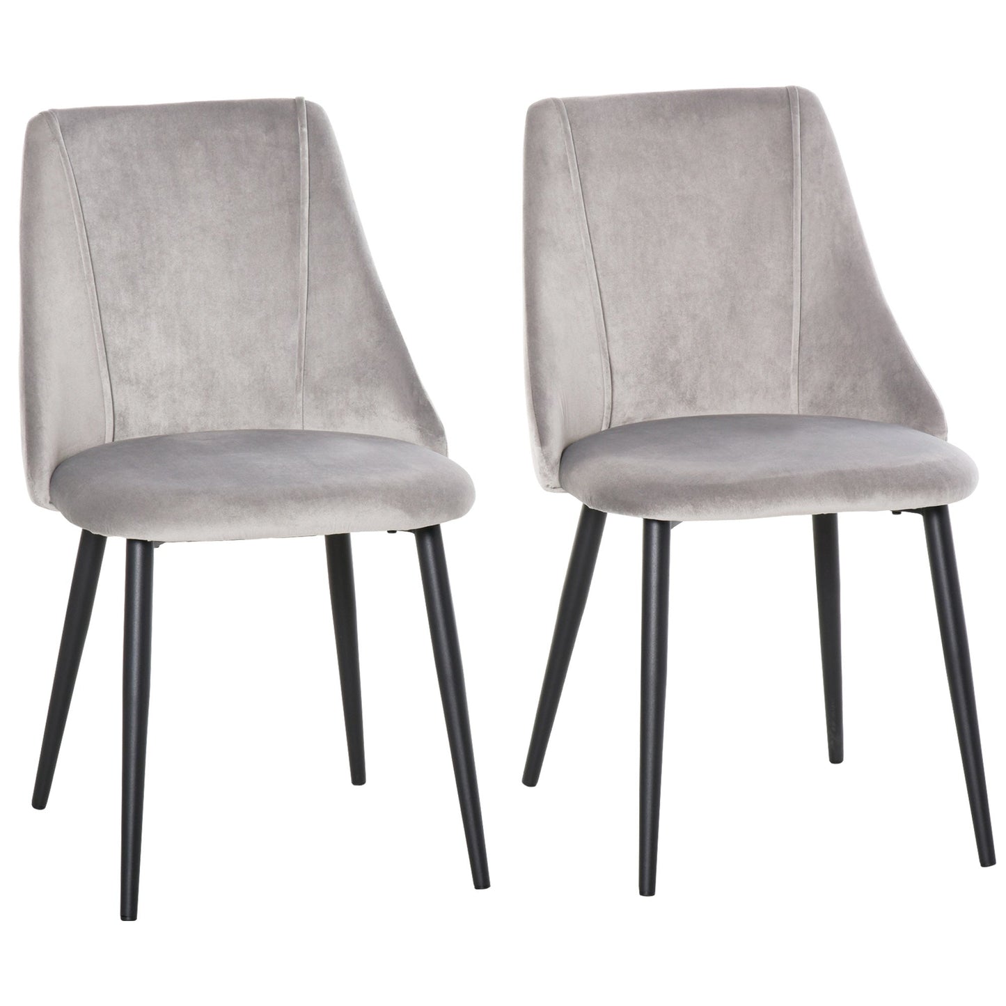 HOMCOM Dining Chairs Set of 2, Modern Upholstered Velvet-Touch Fabric Accent High Back Chairs with Metal Legs for Kitchen, Grey