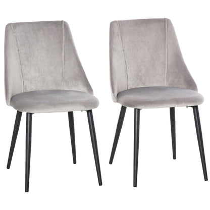 HOMCOM Dining Chairs Set of 2, Modern Upholstered Velvet-Touch Fabric Accent High Back Chairs with Metal Legs for Kitchen, Grey