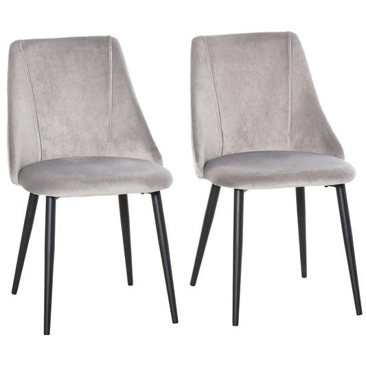 HOMCOM Dining Chairs Set of 2, Modern Upholstered Velvet-Touch Fabric Accent High Back Chairs with Metal Legs for Kitchen, Grey