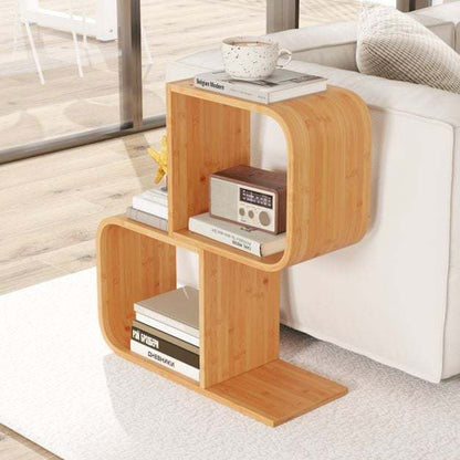 S-Shaped Bookcase Bamboo Bookshelf with 2 Open Cubes Set of 2