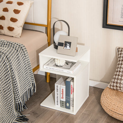 S-Shaped Side Table with 2 Open Compartments for Small Space Set of 2-White