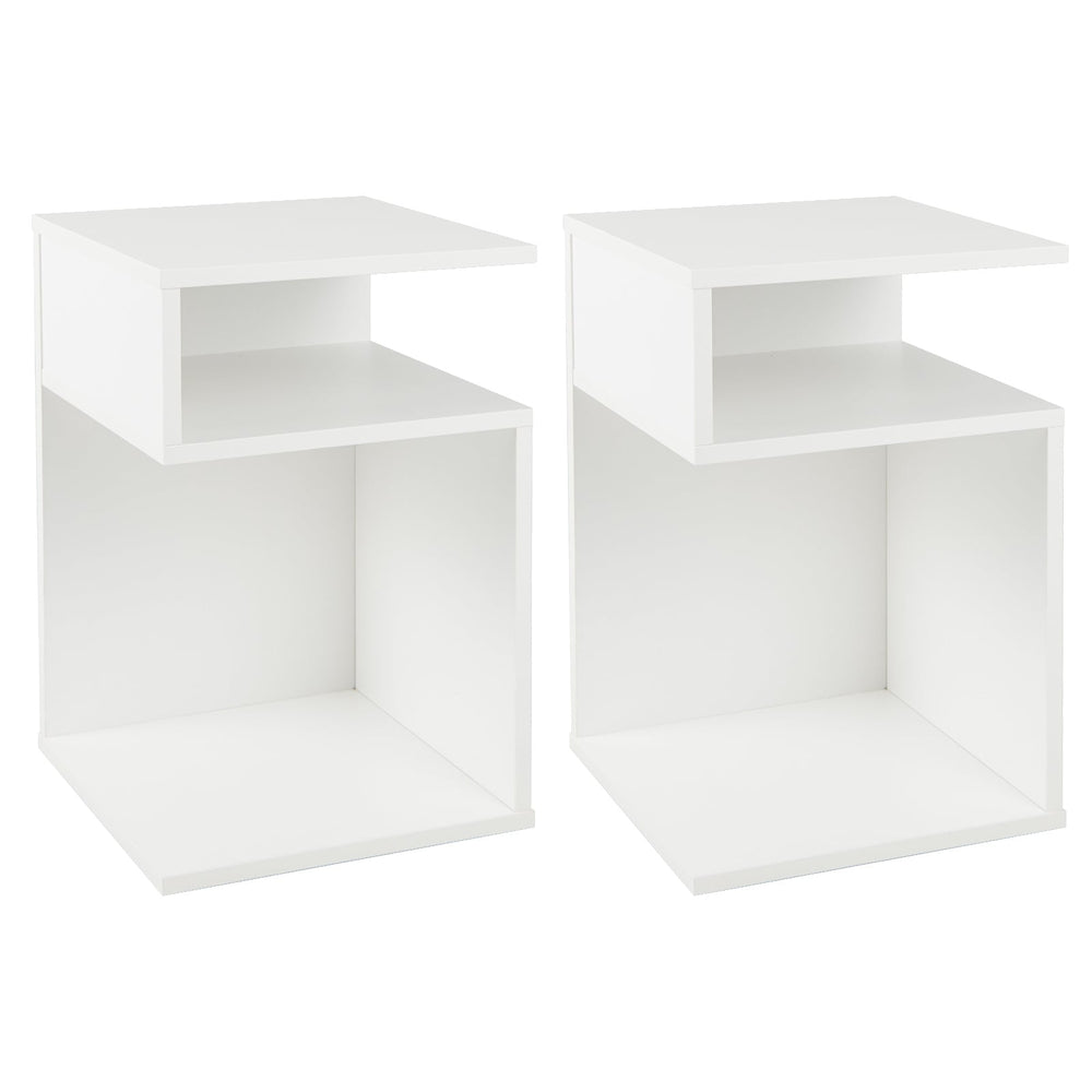 S-Shaped Side Table with 2 Open Compartments for Small Space Set of 2-White