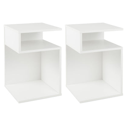 S-Shaped Side Table with 2 Open Compartments for Small Space Set of 2-White