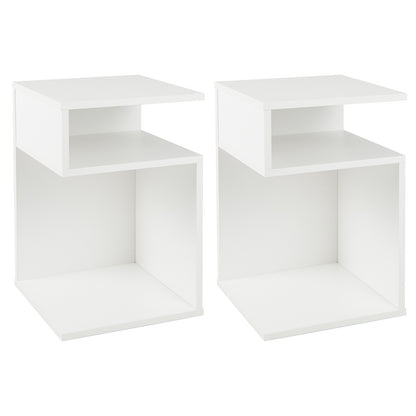 S-Shaped Side Table with 2 Open Compartments for Small Space Set of 2-White