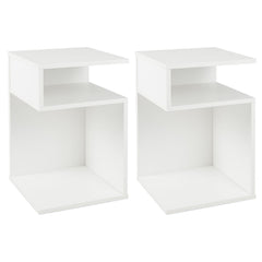 S-Shaped Side Table with 2 Open Compartments for Small Space Set of 2-White