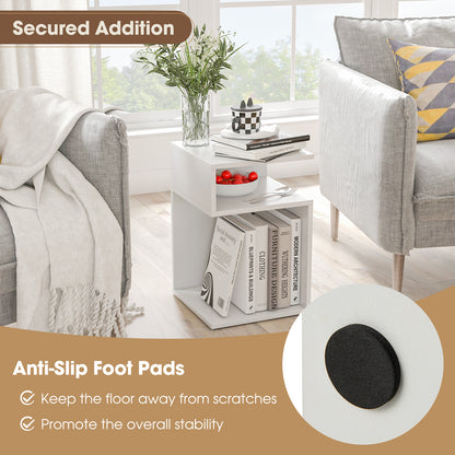 S-Shaped Side Table with 2 Open Compartments for Small Space Set of 2-White