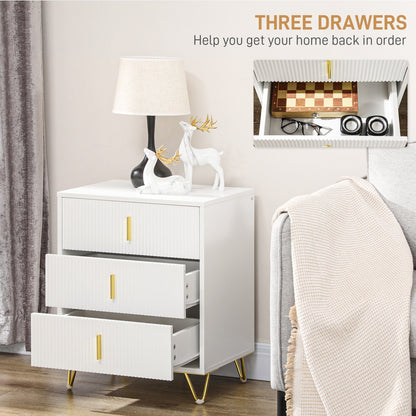 HOMCOM Set of 2 Elegant Chest of Three Drawers - White/Gold-Tone
