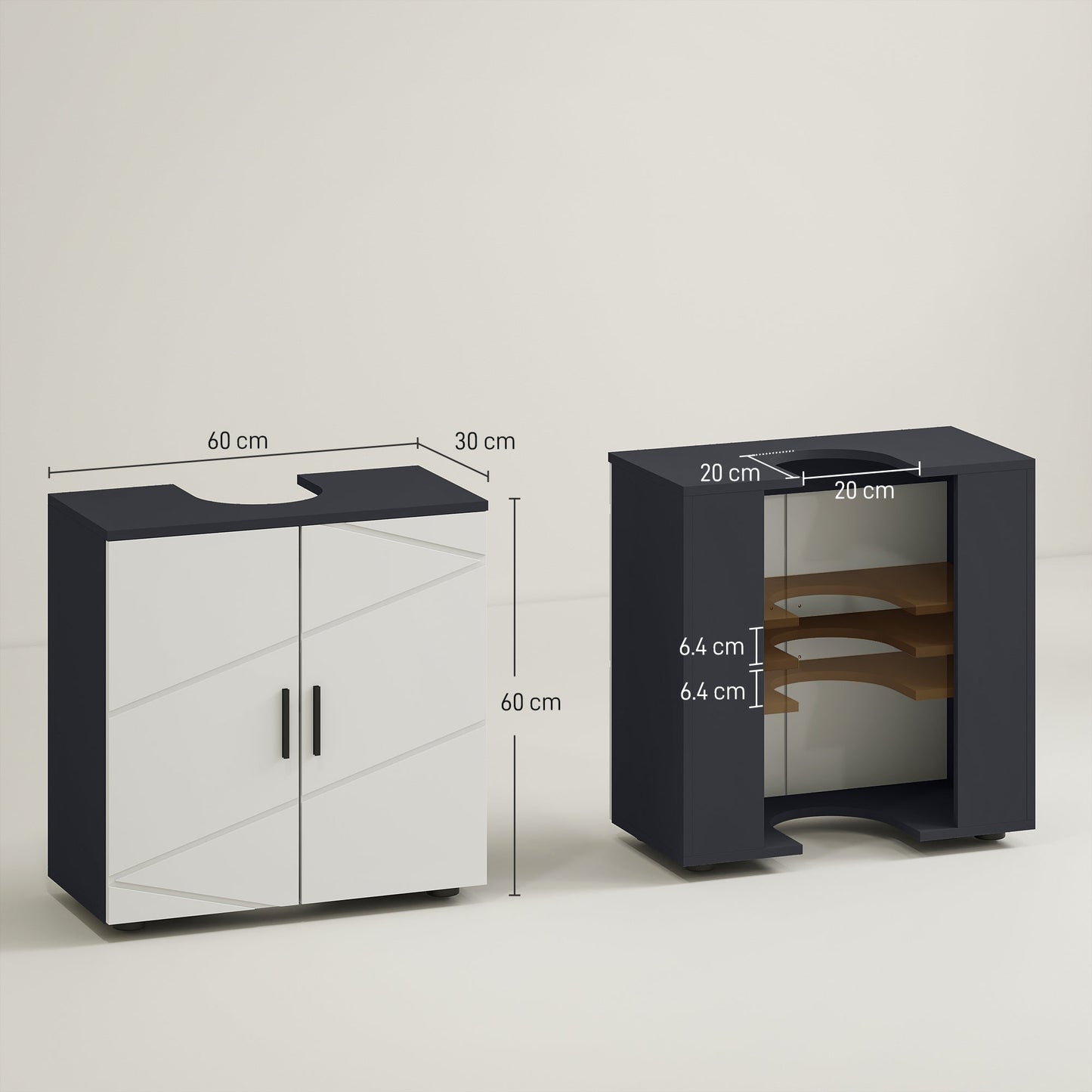 kleankin Pedestal Sink Bathroom Cabinet, Bathroom Vanity Unit with 20 x 20cm "U" Cut-Out and Adjustable Shelf, Light Grey