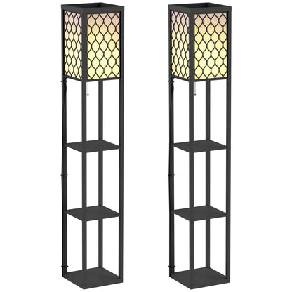 HOMCOM Three-Shelf Standing Lamps Set of 2 - Black