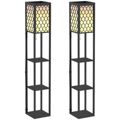 HOMCOM Three-Shelf Standing Lamps Set of 2 - Black