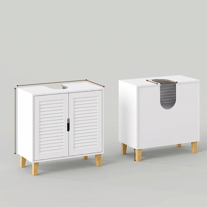 HOMCOM Under Sink Bathroom Cabinet Adjustable Shelf Under Sink Cabinet 2 Louvered Doors, White