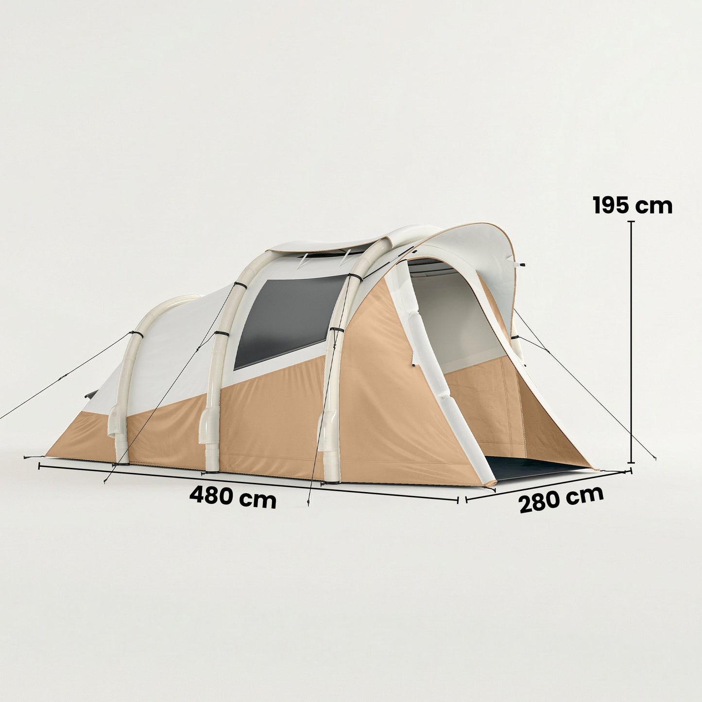 Outsunny Inflatable Camping Tent w/ Air Pump, Easy Setup 2-3 Person Blow Up Tent, Khaki