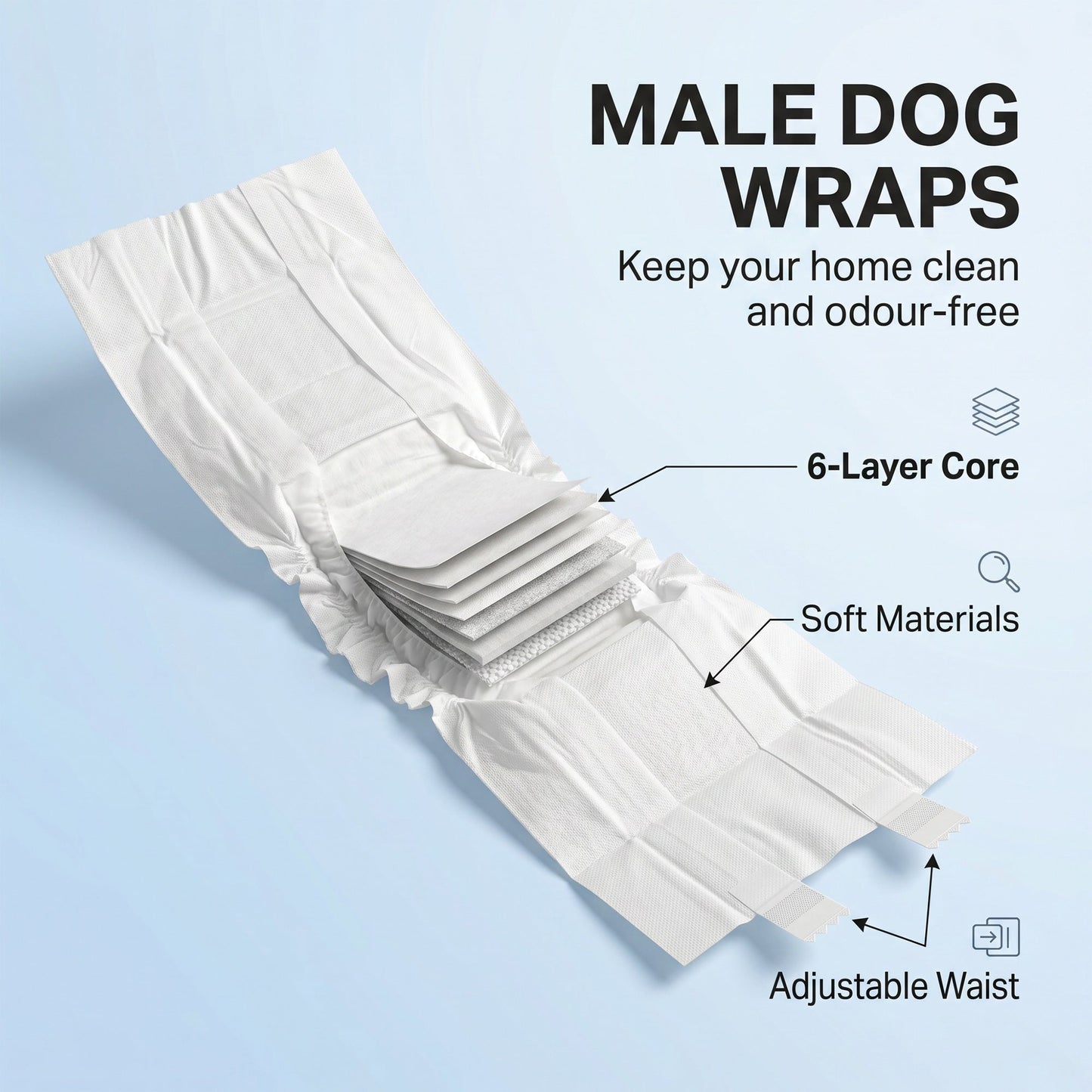 PawHut Dog Diapers Super Absorbent Leak-Proof Dog Nappies for Male Dogs Size L 62-80 cm Waist