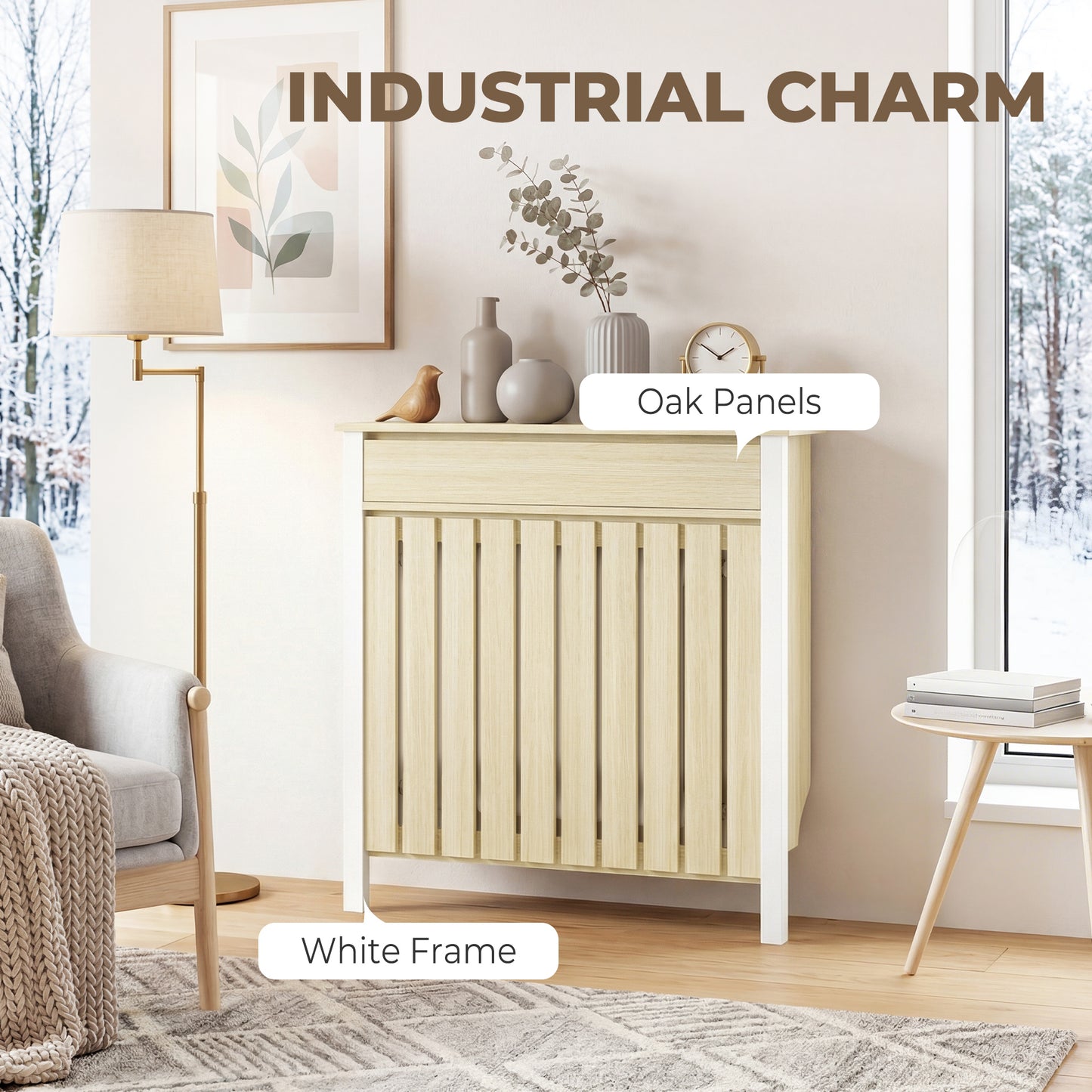 HOMCOM 93 x 88.5cm Rustic-Look Radiator Cover - Oak