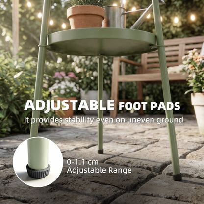 Outsunny Patio Side Table, 2-Tier Round Coffee End Table for Garden Balcony Living Room Bedroom, Light Green