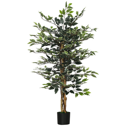 HOMCOM 4.5ft Ficus Artificial Plant with Realistic Leaves, Potted Fake Tree for Home Office Indoor Decor, Green