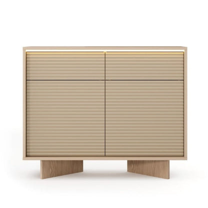 Beige cabinet with closed doors on a white background