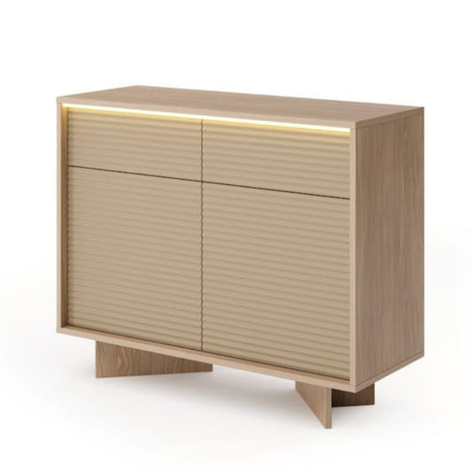 Wooden cabinet with LED lighting on a white background