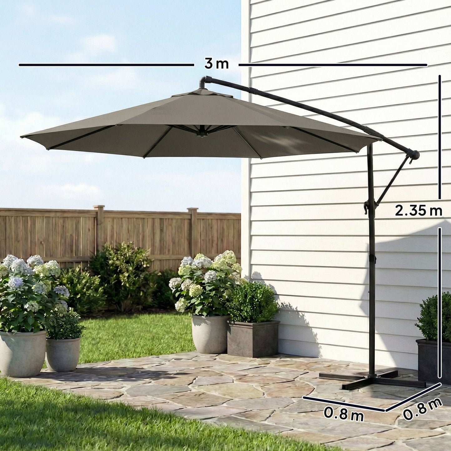 Outsunny 3 m Garden Cantilever Parasol with Cover, Round Overhanging Umbrella with 360 degrees Rotation, Tilt, Grey