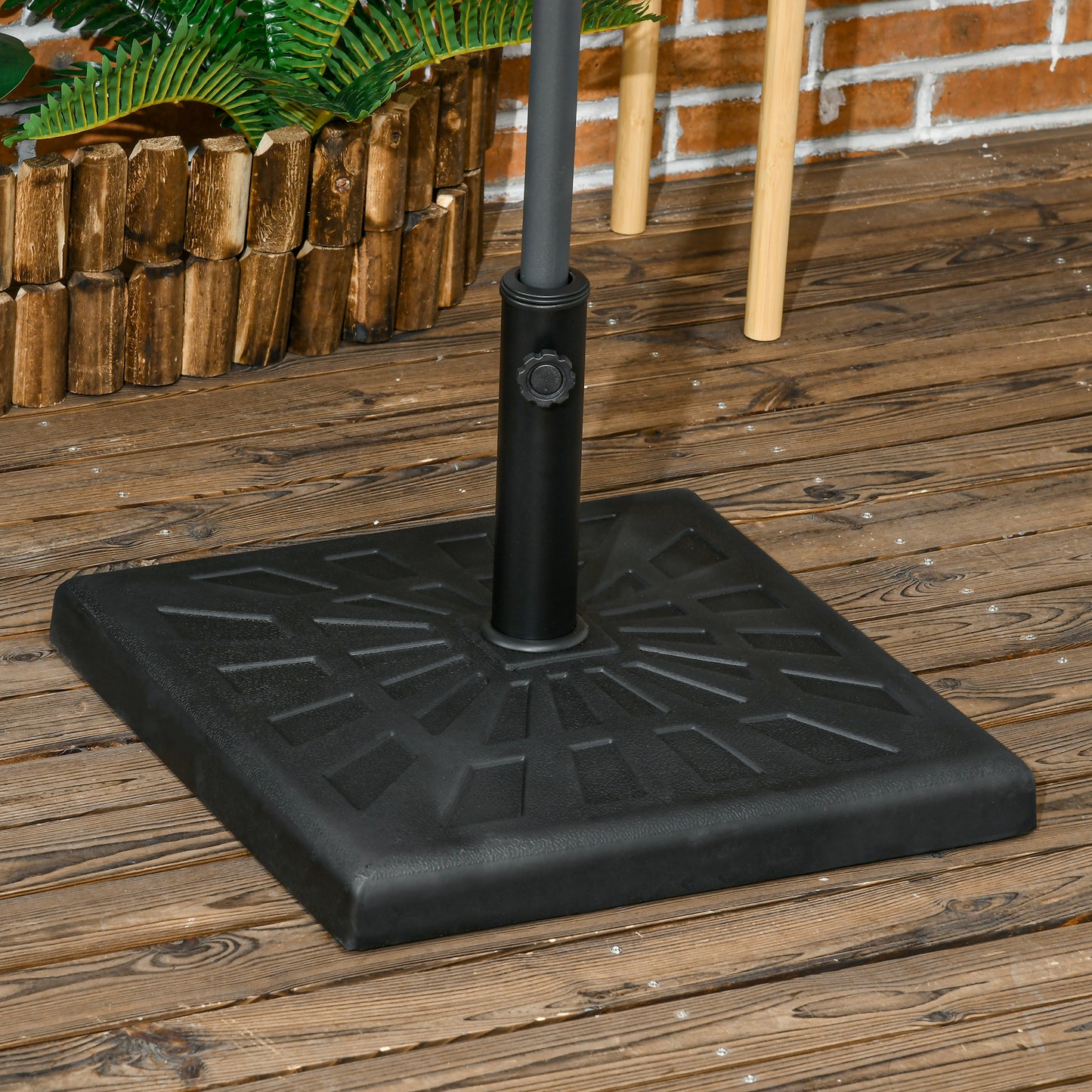 Outsunny 19kg Resin Garden Parasol Base Holder, Square Outdoor Market Umbrella Stand Weight for Poles of Î¦32mm, Î¦38mm, and Î¦48mm, Black