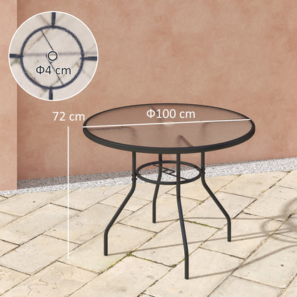 Outsunny Glass-Top Garden Table, with Parasol Hole - Black