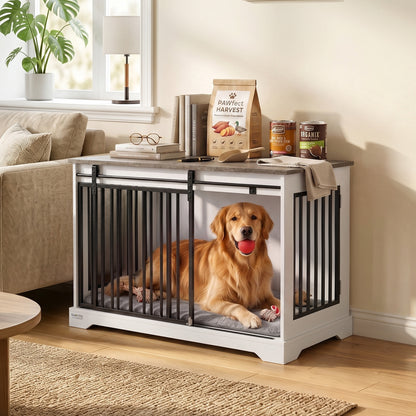 PawHut 100 cm Large Dog Crate Furniture with Sliding Barn Door for Large Dogs, White