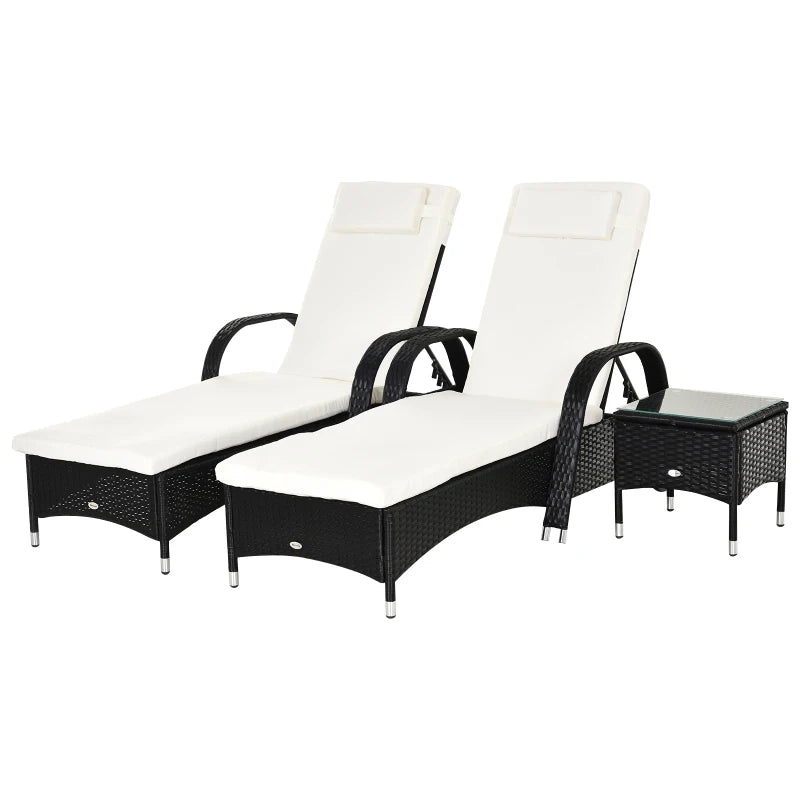 Boro 2 Seat Rattan Reclining Sun Lounger with Side Table Set Brown, Grey, Black