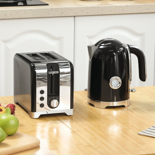 HOMCOM Retro Toaster and Kettle Set - Black