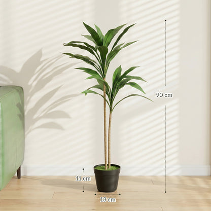 HOMCOM 90 cm Artificial Cordyline Tree in Moss Effect Pot, Realistic PEVA Faux Plant, Green