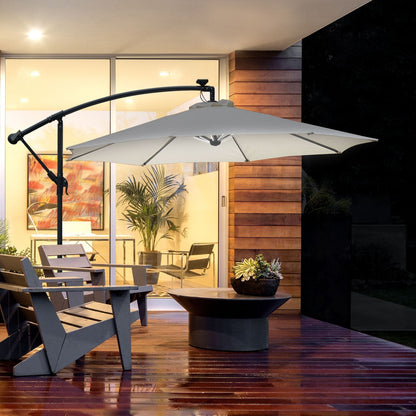 Outsunny Umbrella Parasol W/Solar Powered LED strips, a2.95x2.45H m-Cream