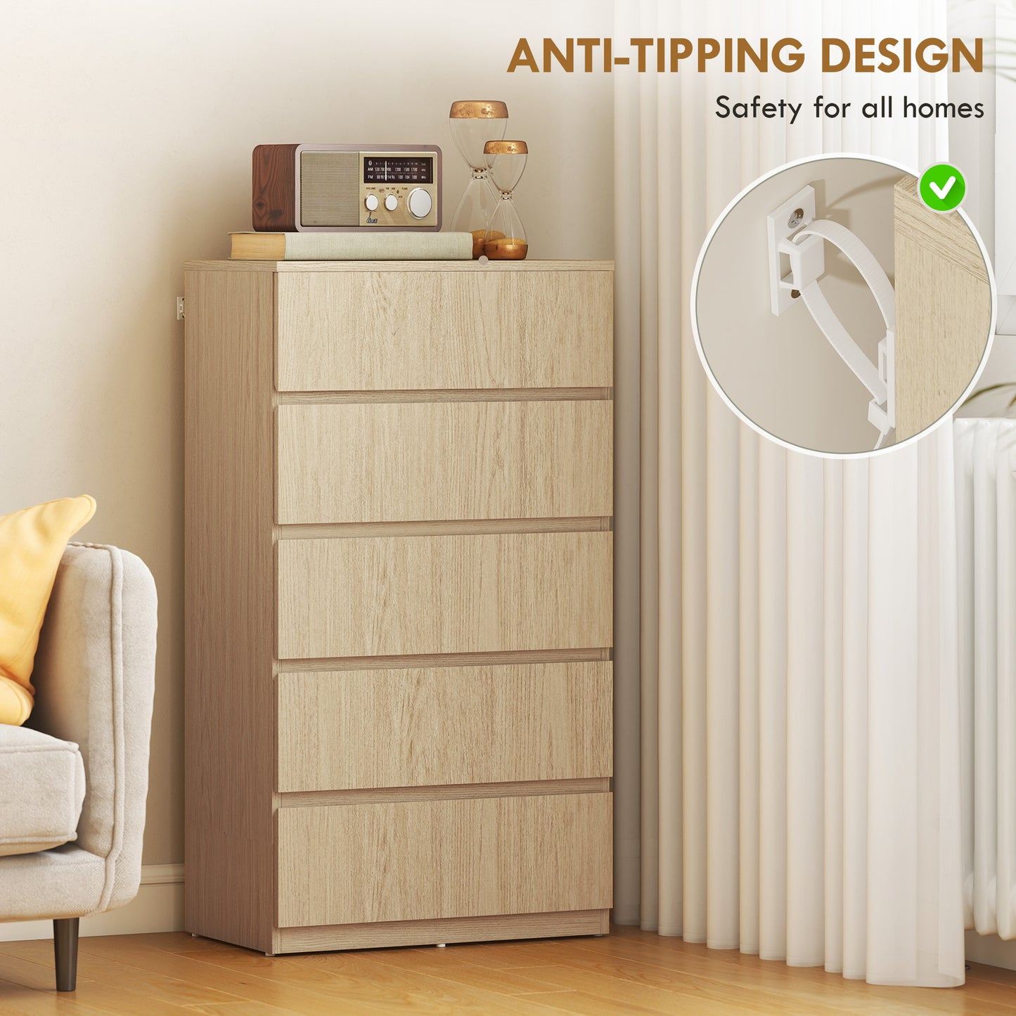 HOMCOM Chest of Drawers, 5-Drawer Storage Cabinets, Modern Dresser, Storage Drawer Unit for Bedroom