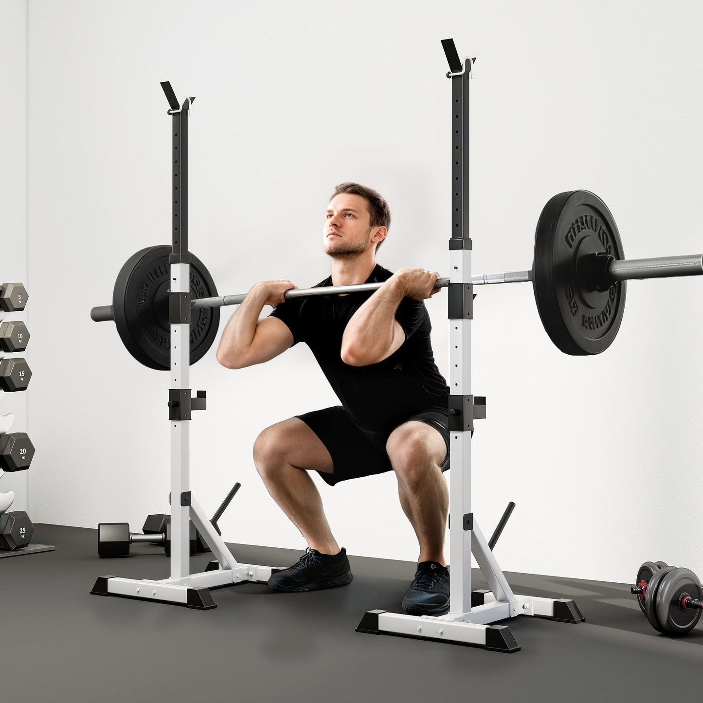 HOMCOM Weights Bar Barbell Rack Squat Stand Adjustable Portable Weight Lifting Max Load 200kg, Suitable For Home Gym Training Work Out