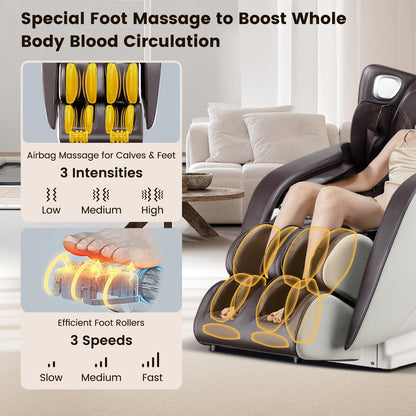 Full Body Zero Gravity SL Track Electric Shiatsu Massage Chair-Brown