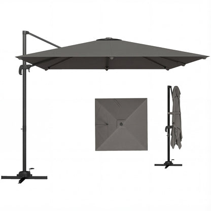 Outsunny 3 x 3 m Cantilever Parasol, Square Patio Umbrella with Crank Handle, Cross Base, Tilt, 360 degrees Rotation, Dark Grey
