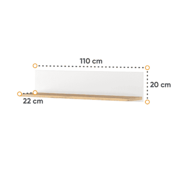 Measurement chart showing a white rectangular object with dimensions on a white background