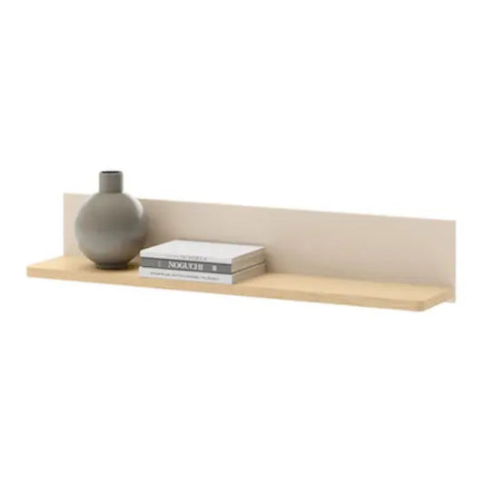 Wooden shelf with a vase and books on a white background