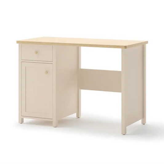 Wooden desk with white base on a white background