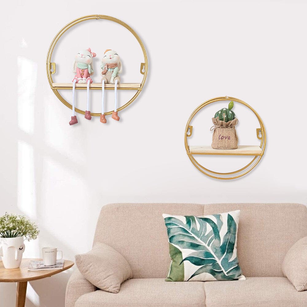 Minimalism Wall Floating Shelf Round Gold Framed Display Rack