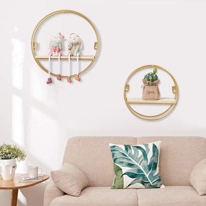 Minimalism Wall Floating Shelf Round Gold Framed Display Rack