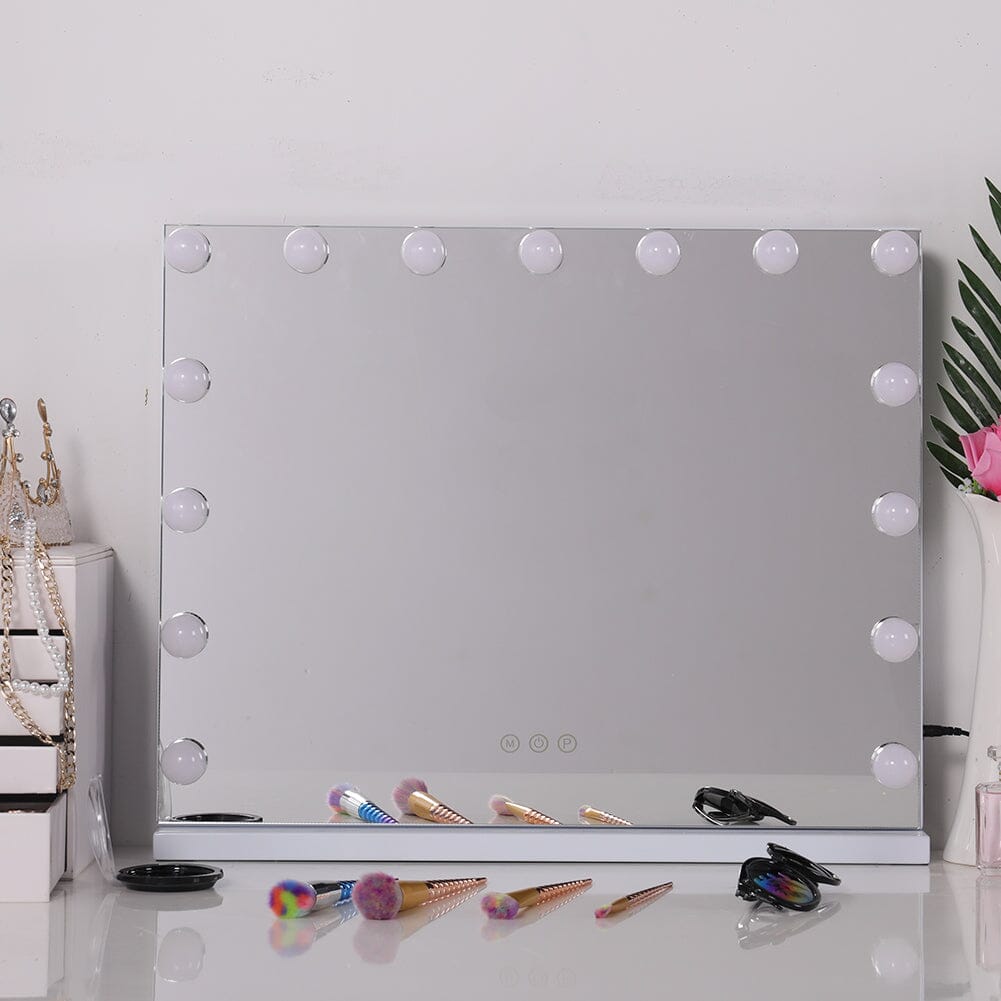 USB White Rectangle Tabletop Hollywood LED Vanity Mirror-58x48cm