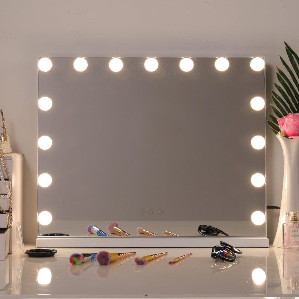 USB White Rectangle Tabletop Hollywood LED Vanity Mirror-58x48cm