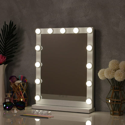 Hollywood Style Lighted Rectangular Makeup Mirror with Base