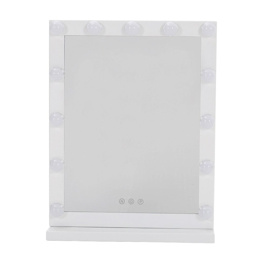 Hollywood Style Lighted Rectangular Makeup Mirror with Base