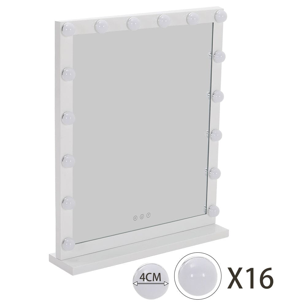 Hollywood Style Lighted Rectangular Makeup Mirror with Base