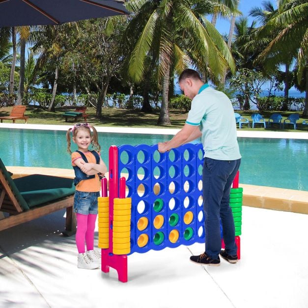 Giant Connect 4 in A Row with 42 Jumbo Rings for Garden & Beach-Red
