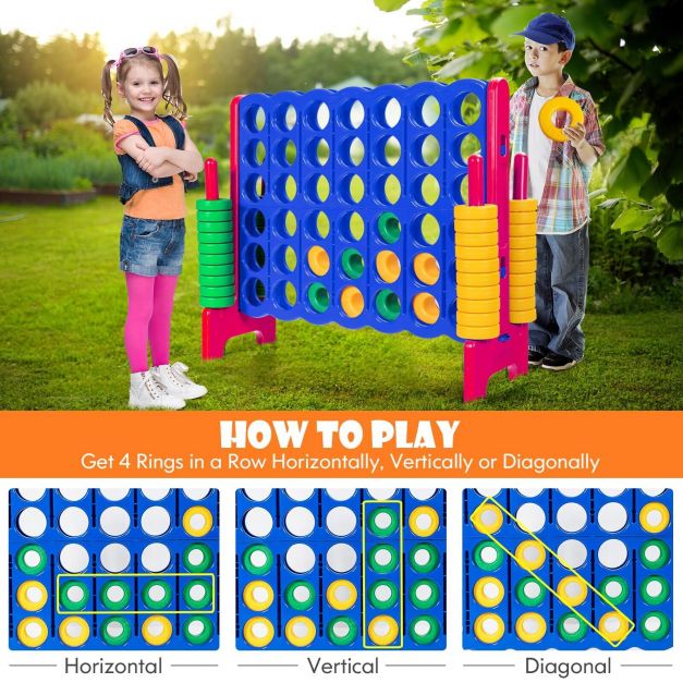 Giant Connect 4 in A Row with 42 Jumbo Rings for Garden & Beach-Red