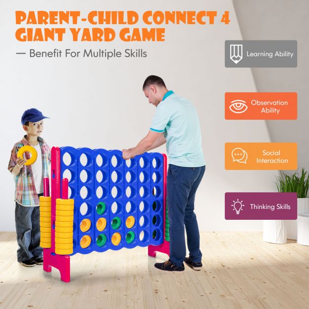 Giant Connect 4 in A Row with 42 Jumbo Rings for Garden & Beach-Red