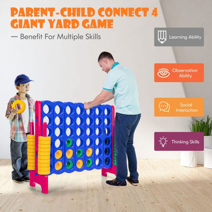 Giant Connect 4 in A Row with 42 Jumbo Rings for Garden & Beach-Red