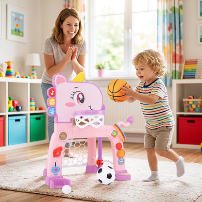 Unicorn Toddler Basketball Hoop and Soccer Ball Activity Center-Pink